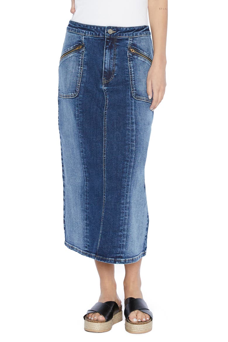 Zip Pocket Denim Skirt, Main, color, MITCH BLUE