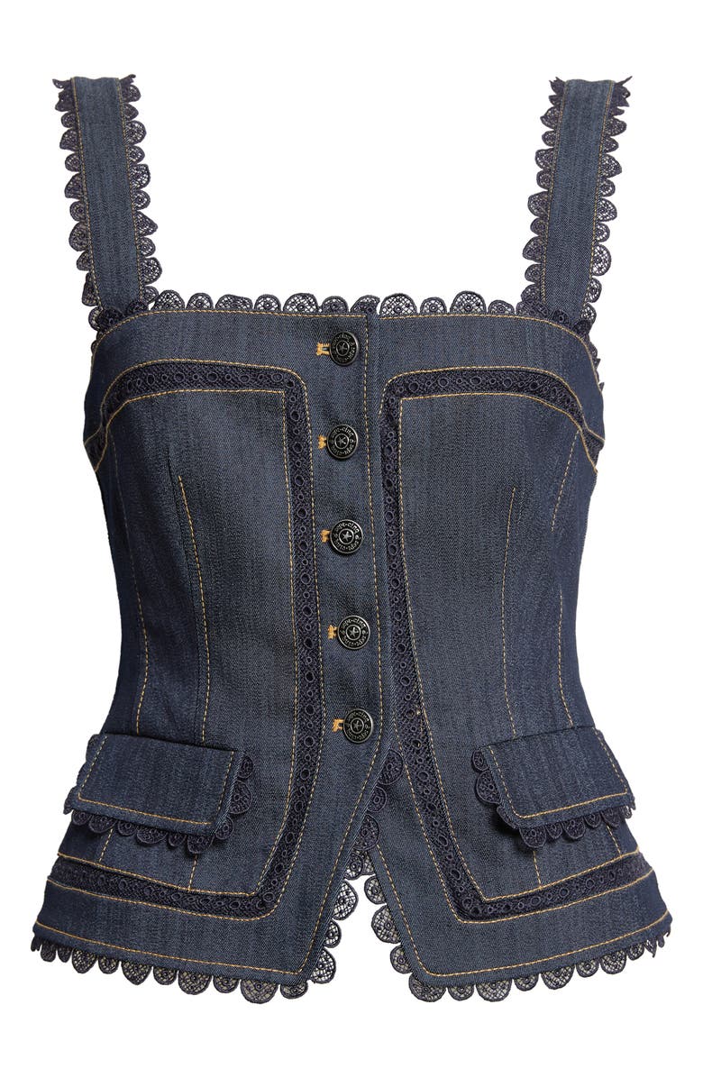 Cinq à Sept Myra Lace Denim Corset Top, Alternate, color, Indigo