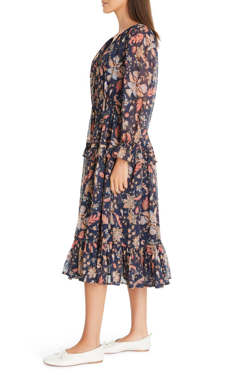Sam Edelman Clarice Floral Print Long Sleeve Midi Dress, Alternate, color, Navy-New Bloom