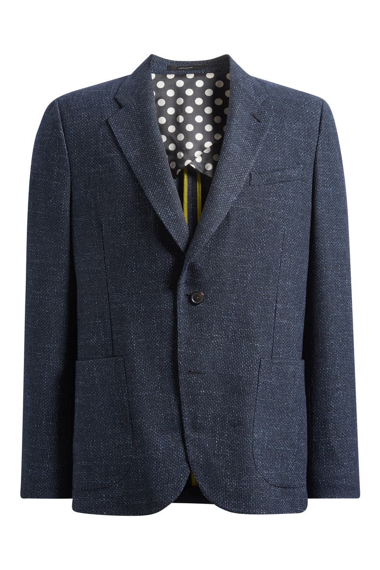 Navy Slub Wool & Cotton Blend Sport Coat, Alternate, color, VERY DARK NAVY
