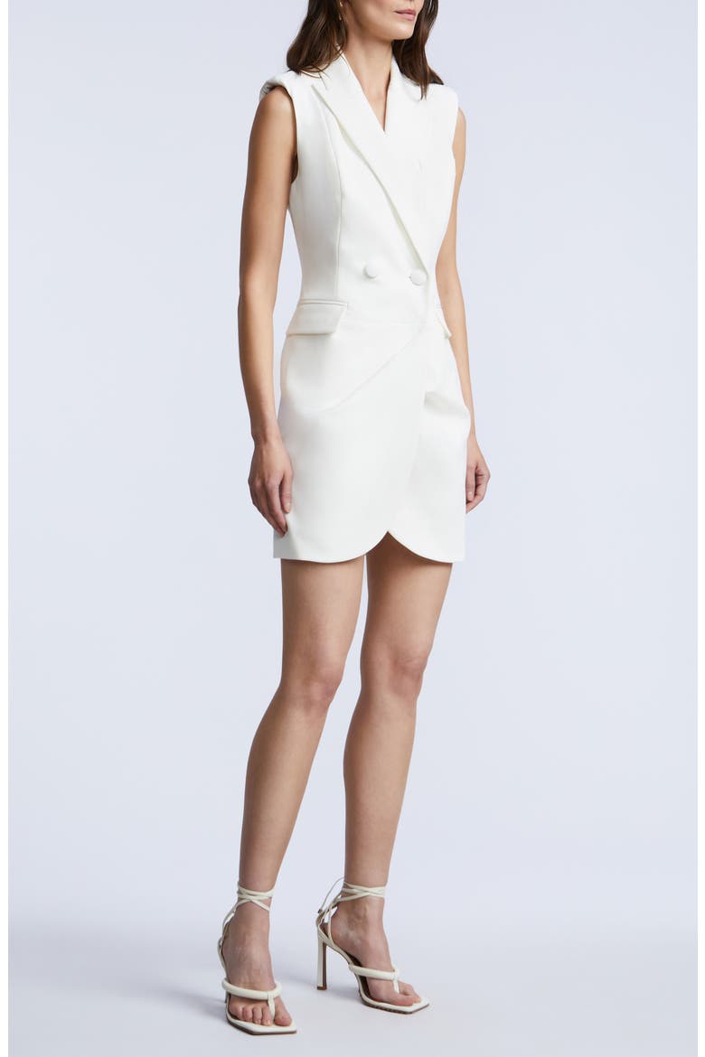 Sleeveless Draped Blazer Dress, Alternate, color, WHITE