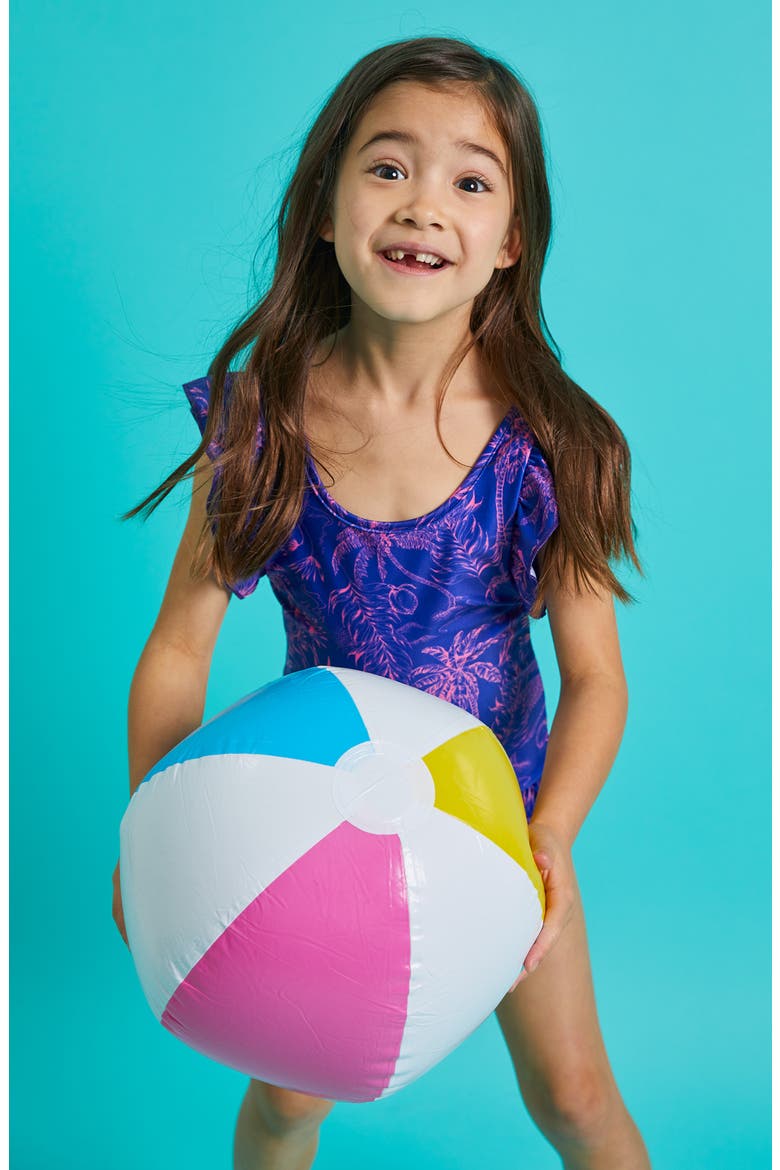 Kids' Palms Ruffle One-Piece Swimsuit, Alternate, color, BLUE