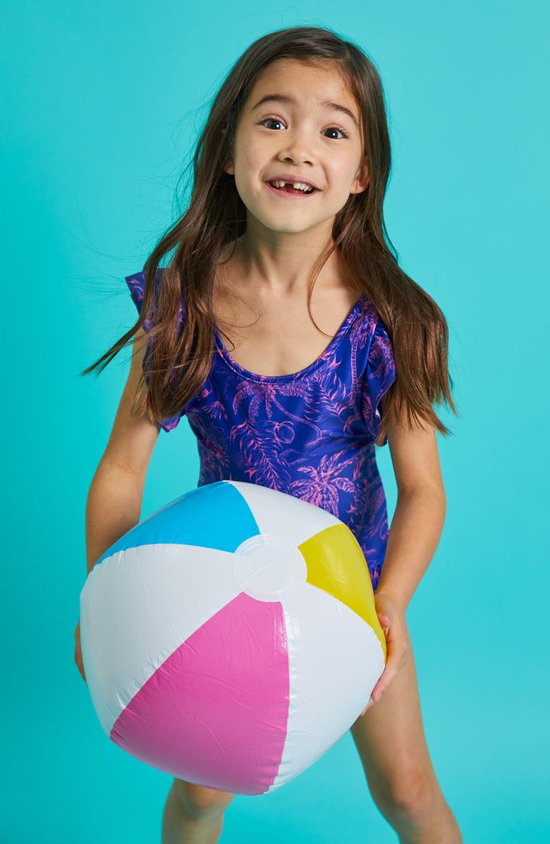 Boardies Kids' Palms Ruffle One-Piece Swimsuit, Alternate, color, Blue