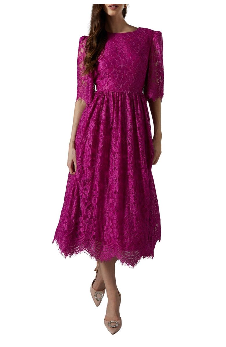 Coast Lace Short Sleeve Midi Dress, Alternate, color, Magenta