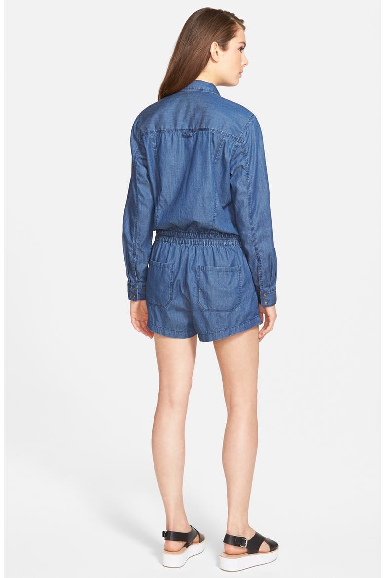 'Living Girl' Denim Romper, Alternate, color, BLUE