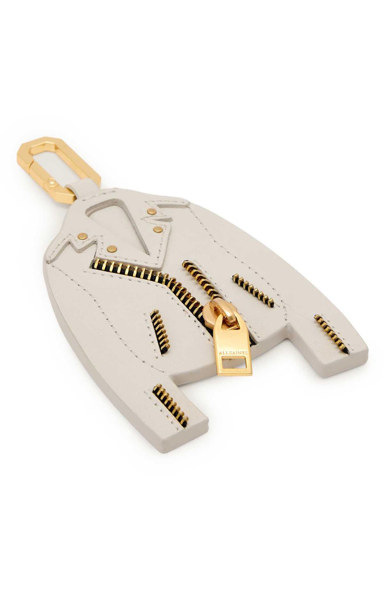 Dalby Leather Jacket Keyring, Alternate, color, IVORY WHITE/ GOLD