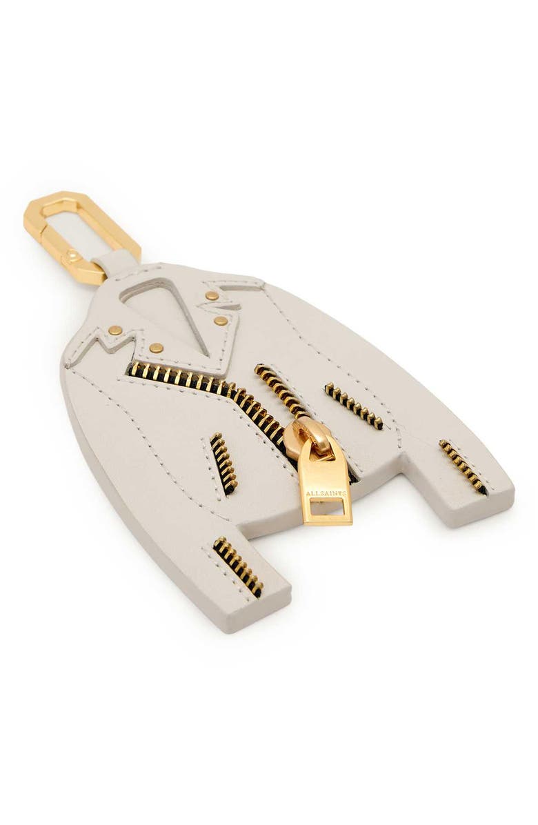 AllSaints Dalby Leather Jacket Keyring, Alternate, color, Ivory White/ Gold