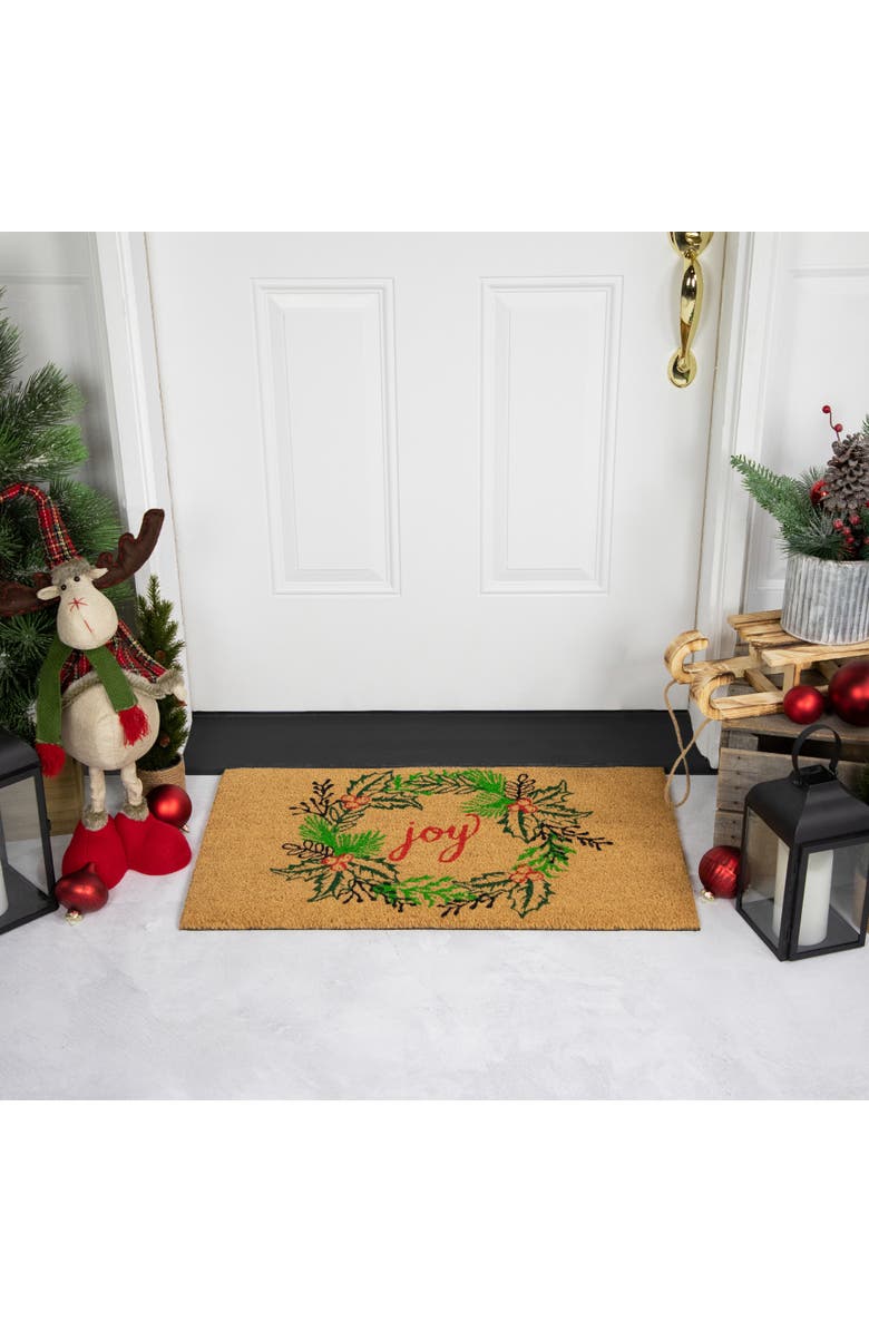 Northlight Natural Coir "Joy" Wreath Christmas Doormat 18" x 30", Alternate, color, 