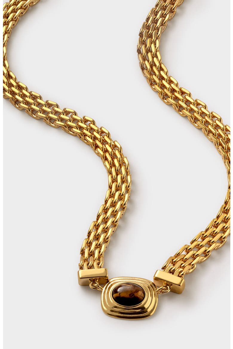 Tiger'S Eye Button Necklace, Alternate, color, Gold Coated