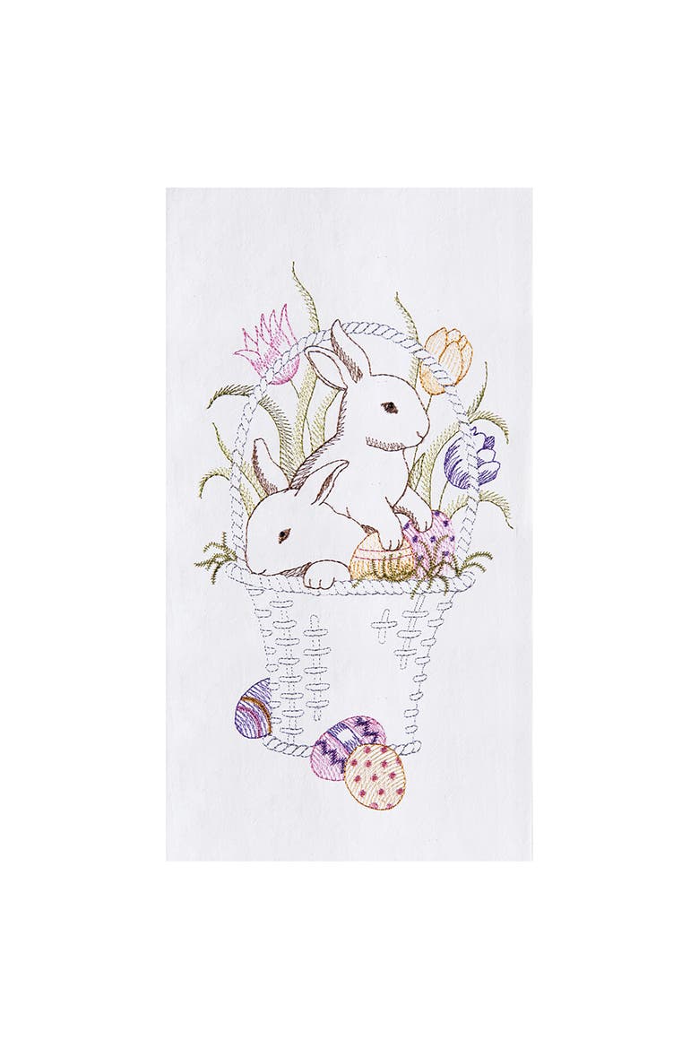 Bunny Basket Garden Purple Green Rabbit Easter Egg Spring Flour Sack Kitchen Dishtowel, Main, color, White