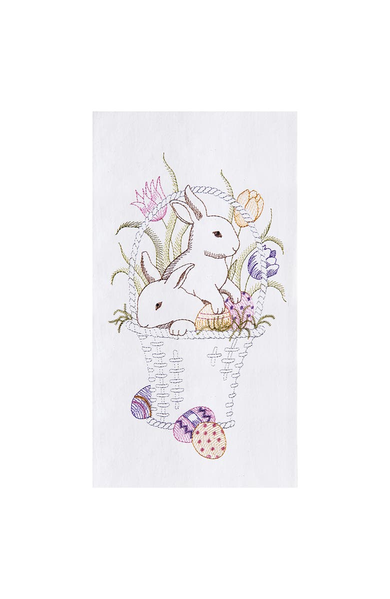 C&F Home Bunny Basket Garden Purple Green Rabbit Easter Egg Spring Flour Sack Kitchen Dishtowel, Main, color, White