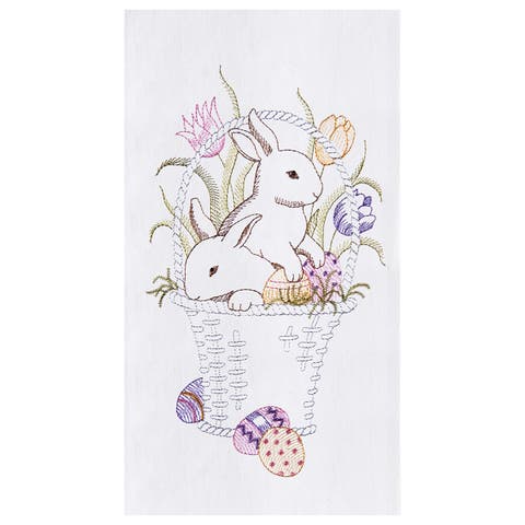 Bunny Basket Garden Purple Green Rabbit Easter Egg Spring Flour Sack Kitchen Dishtowel