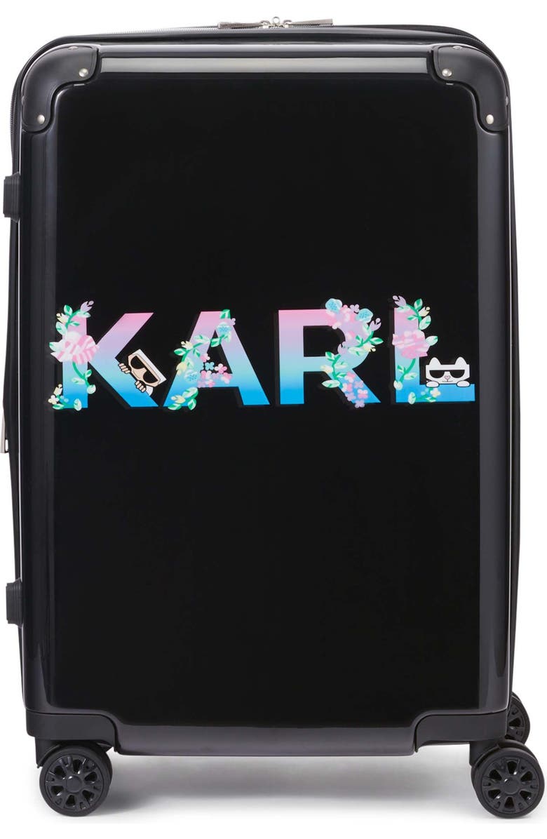 KARL LAGERFELD Karl Flowers Upright Suitcase, Main, color, Black