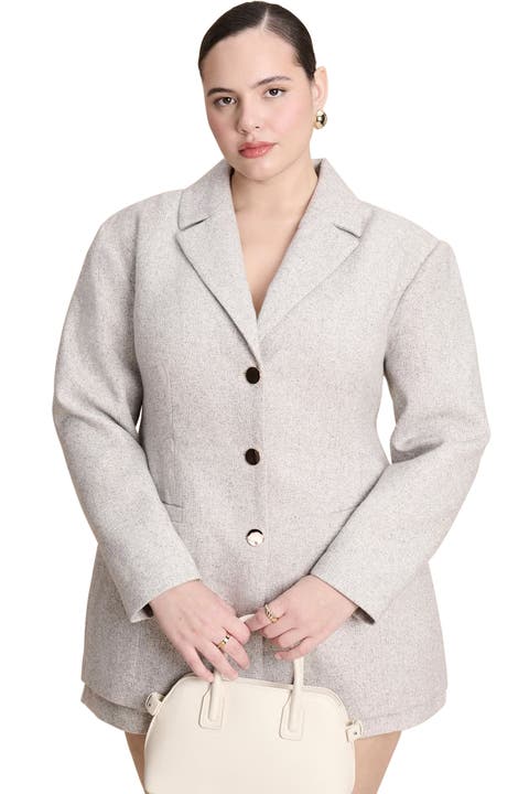 Nipped Waist Wool Blend Blazer With Back Adjuster (Plus)
