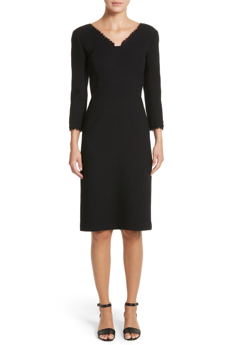 Shandy Lace Trim Wool Dress, Main, color, BLACK