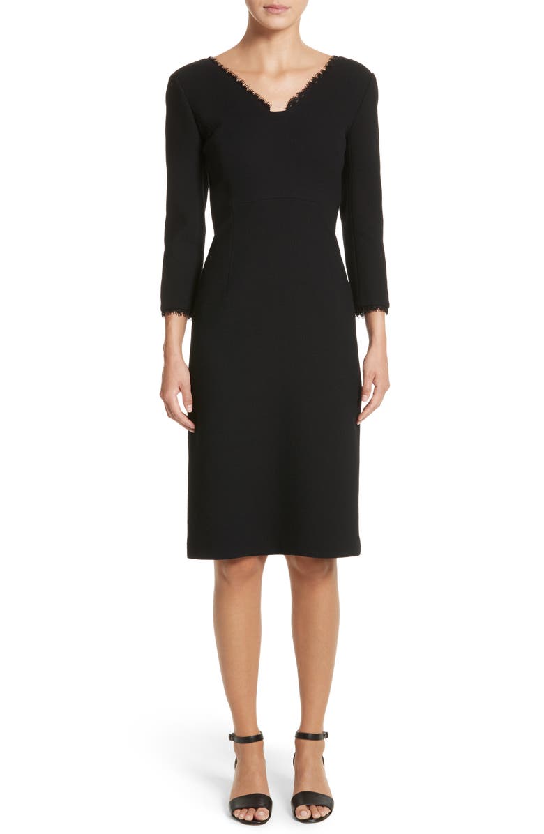 Lafayette 148 New York Shandy Lace Trim Wool Dress, Main, color,