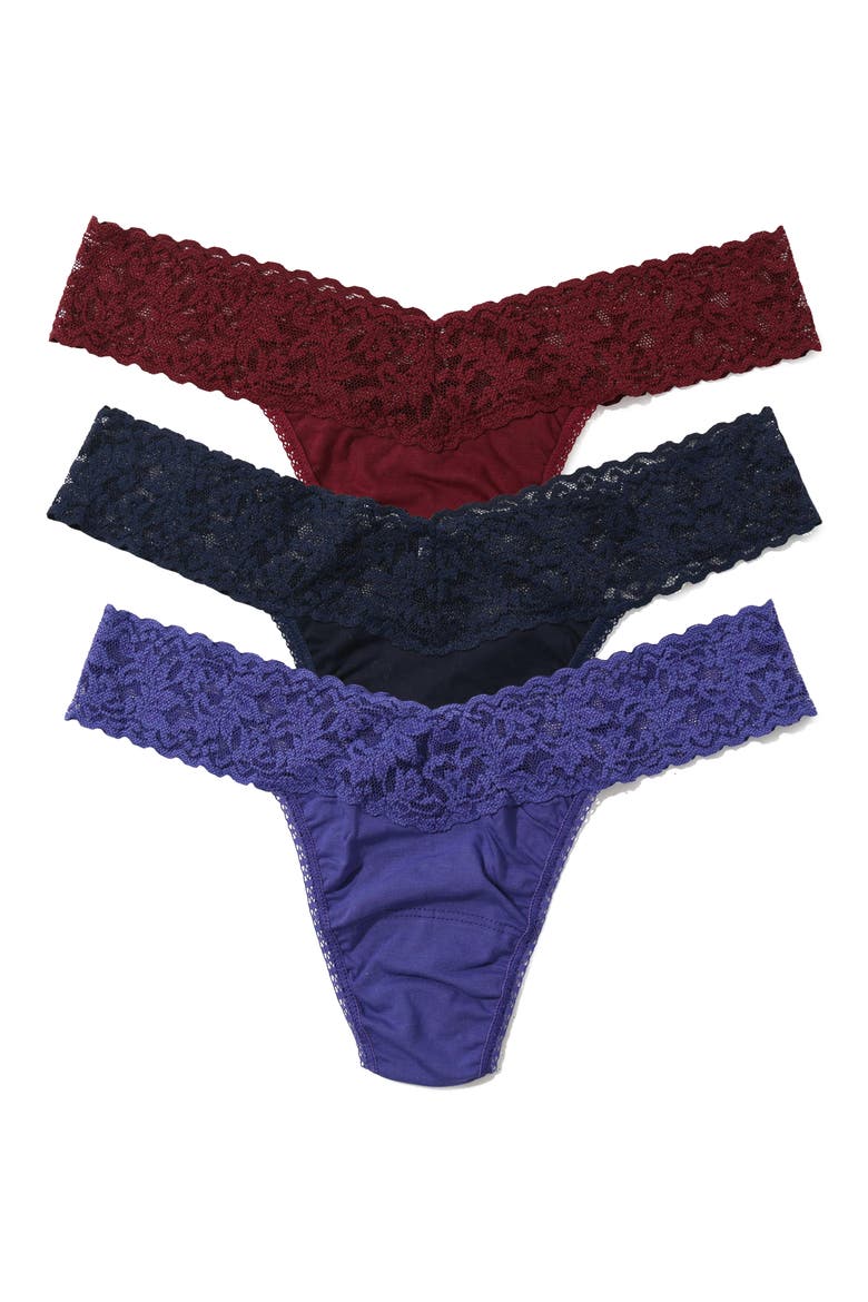 Holiday Cracker Assorted 3-Pack Low Rise Cotton Thongs, Main, color, CABERNET/ NAVY/ FOLK SONG