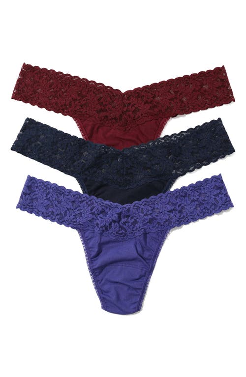 Hanky Panky Holiday Cracker Assorted 3-pack Low Rise Cotton Thongs In Multi