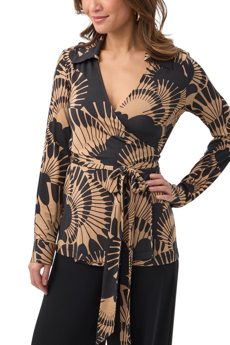 Makeba Printed Jersey Wrap Top, Alternate, color, Black/Camel