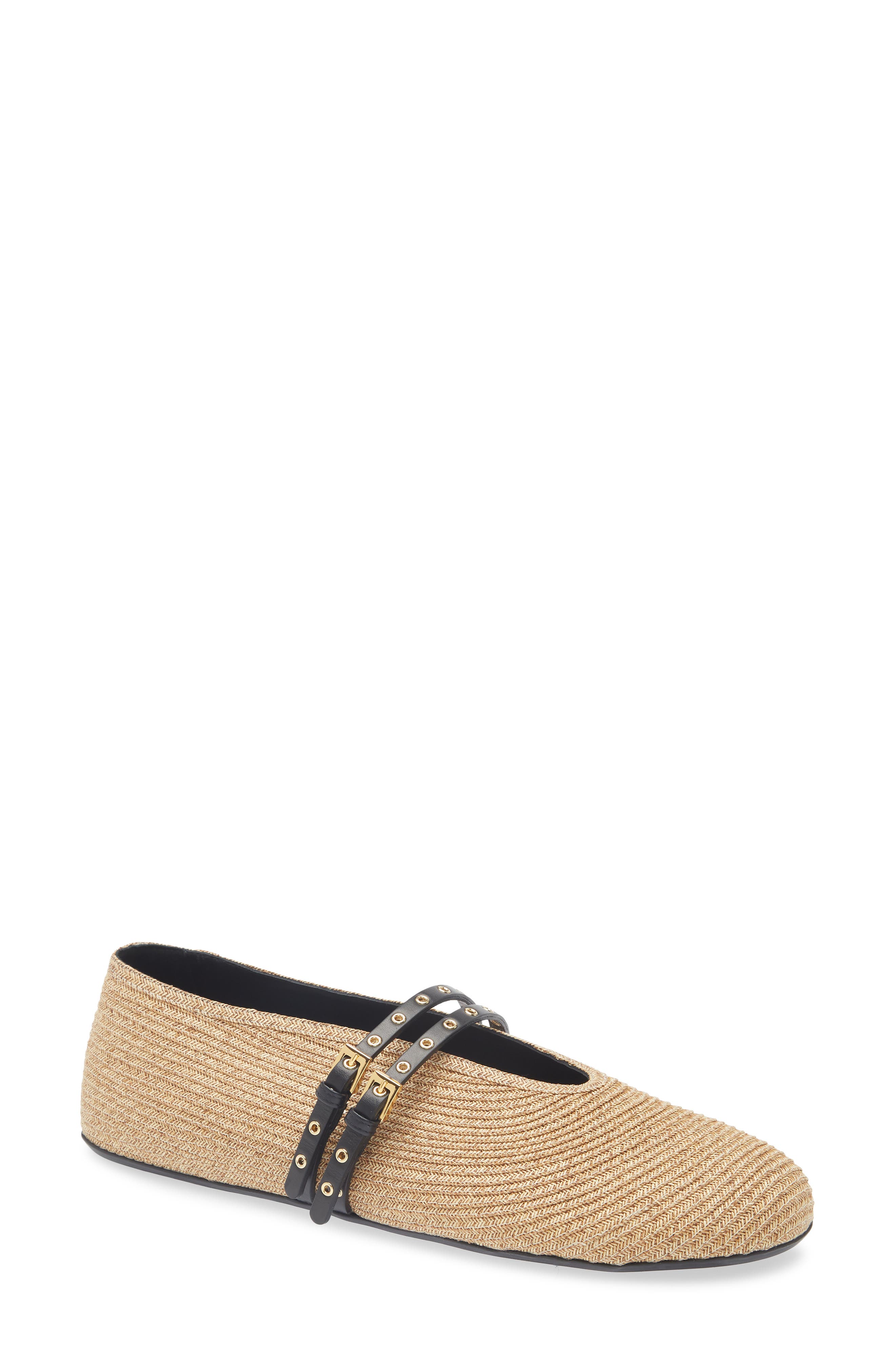 Alaïa Raffia Ballerina Flat, Main, color, Naturel