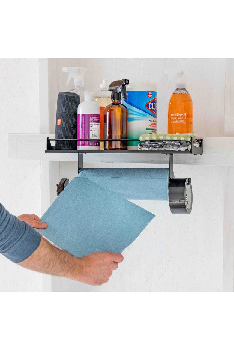 Quick Clean Paper Towel Holder and Wall Shelf, Main, color, Black