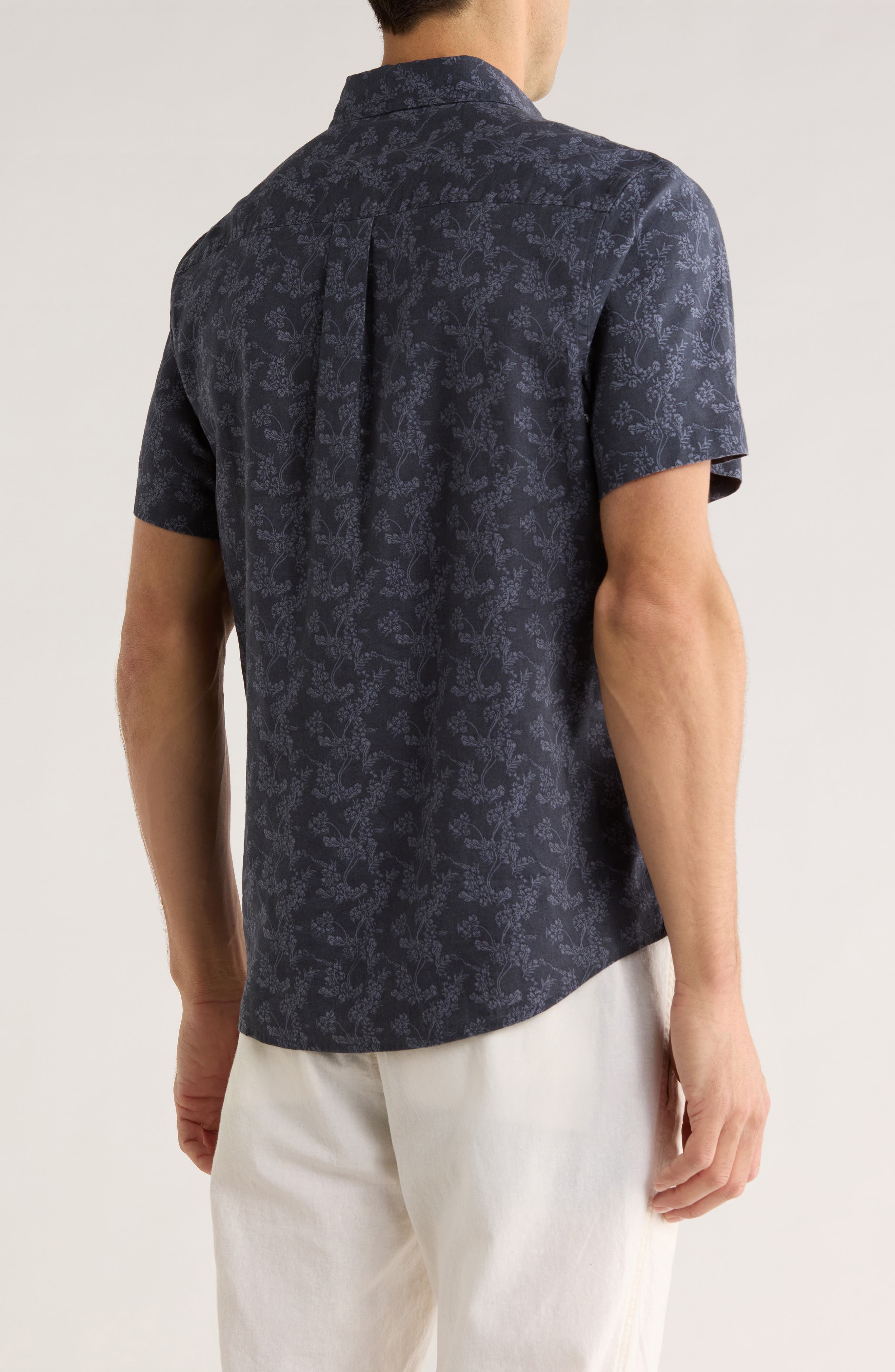 Print Short Sleeve Linen & Cotton Blend Button-Up Shirt - image 4