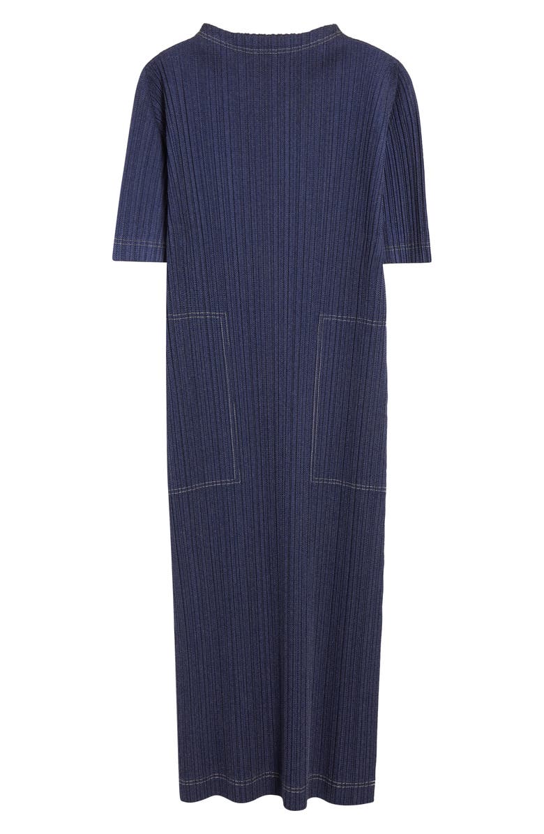 Pleats Please Issey Miyake Trompe l'Oeil Pleated Midi Dress, Alternate, color, Blue
