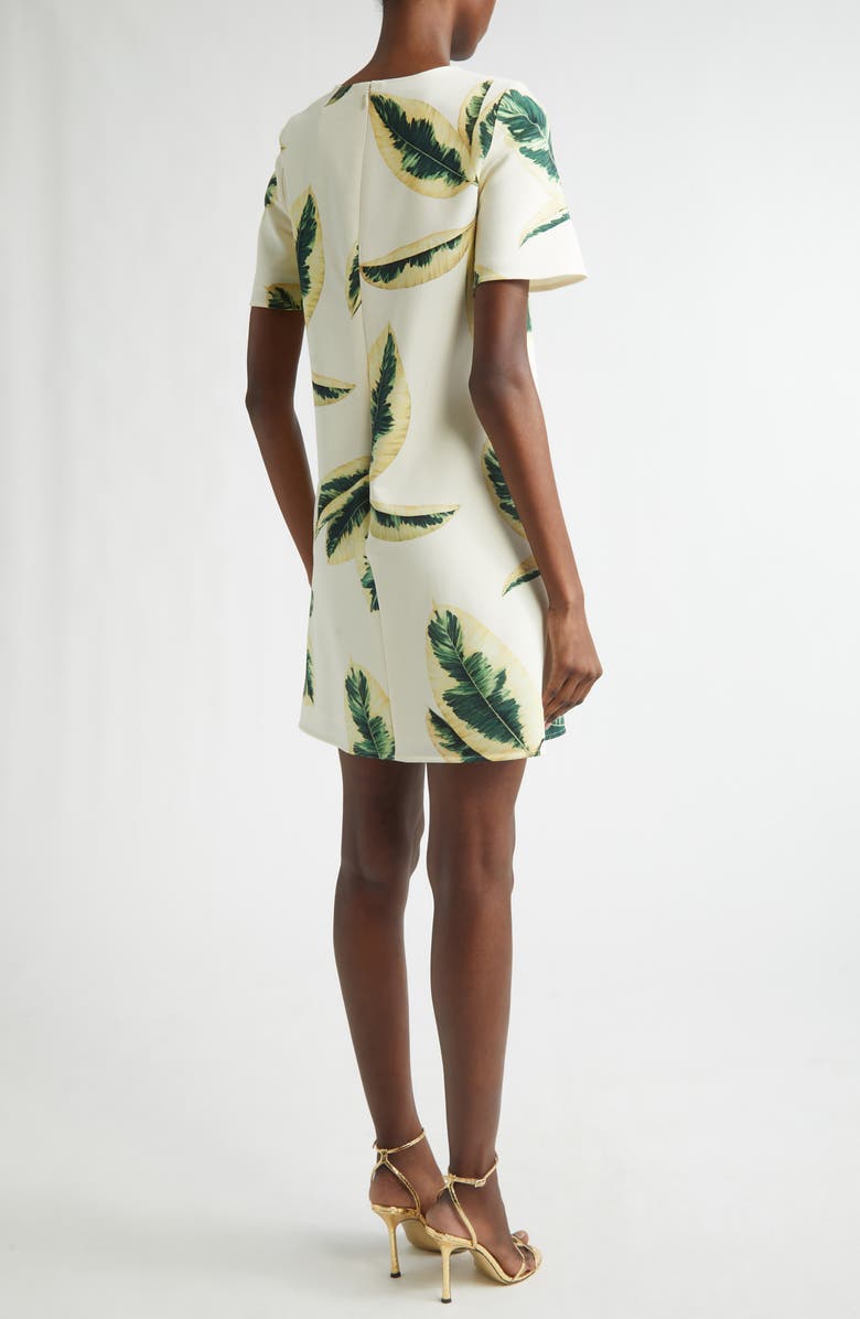 Oscar de la Renta Ficus Leaves Wool Blend Shift Dress, Alternate, color, Green/ Ivory