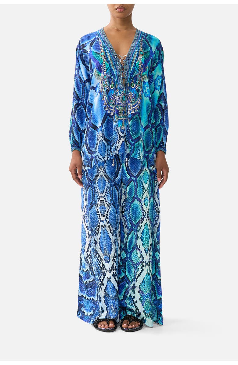 Camilla Lace Up Blouse, Main, color, The Sapphire Serpent