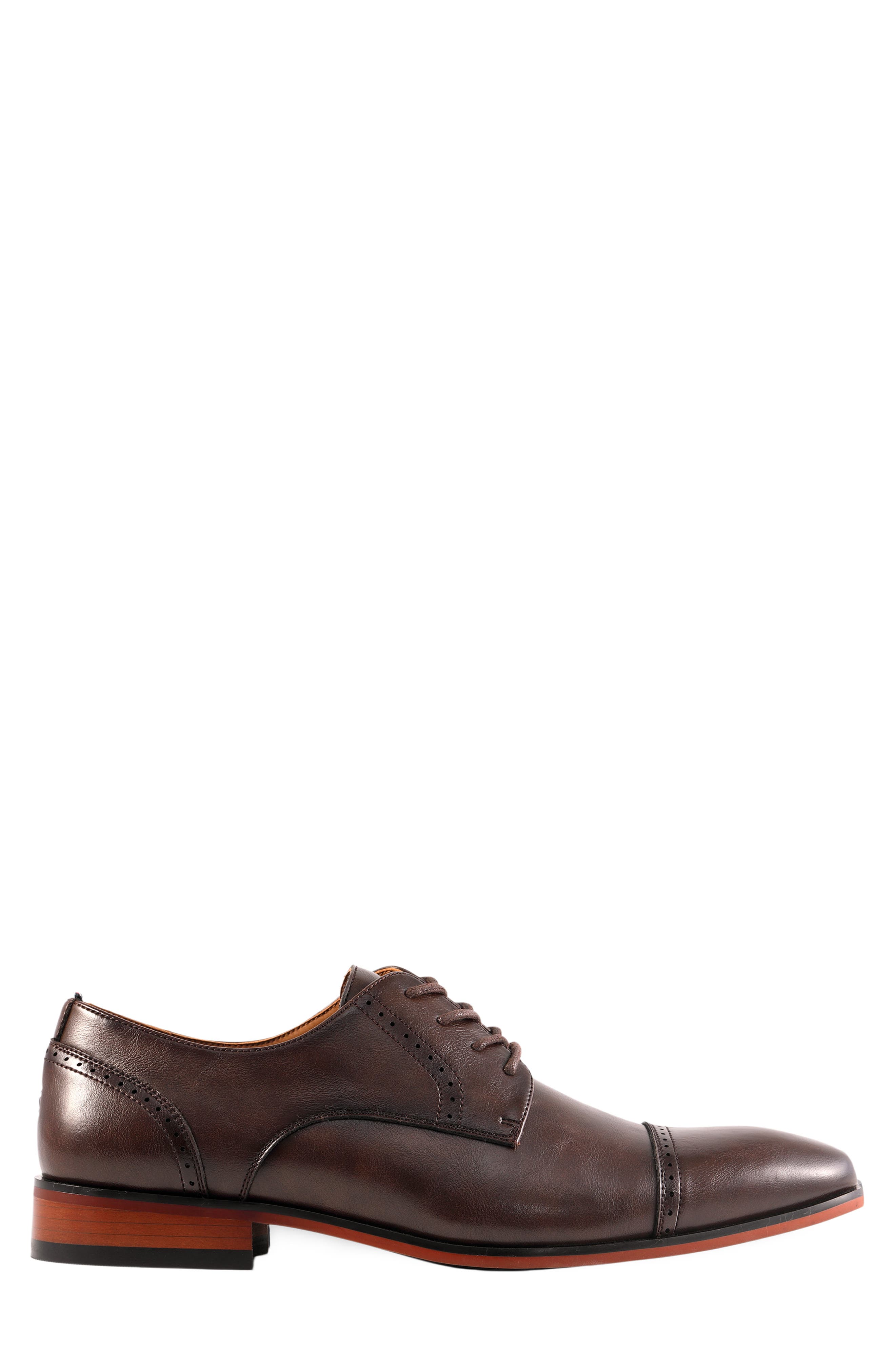 Solven Faux Leather Cap Toe Oxford, Alternate, color, DARK BROWN