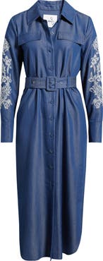 Sam Edelman Embroidered Long Sleeve Denim Shirtdress
