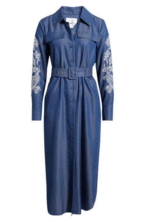 Sam Edelman Embroidered Long Sleeve Denim Shirtdress In Blue