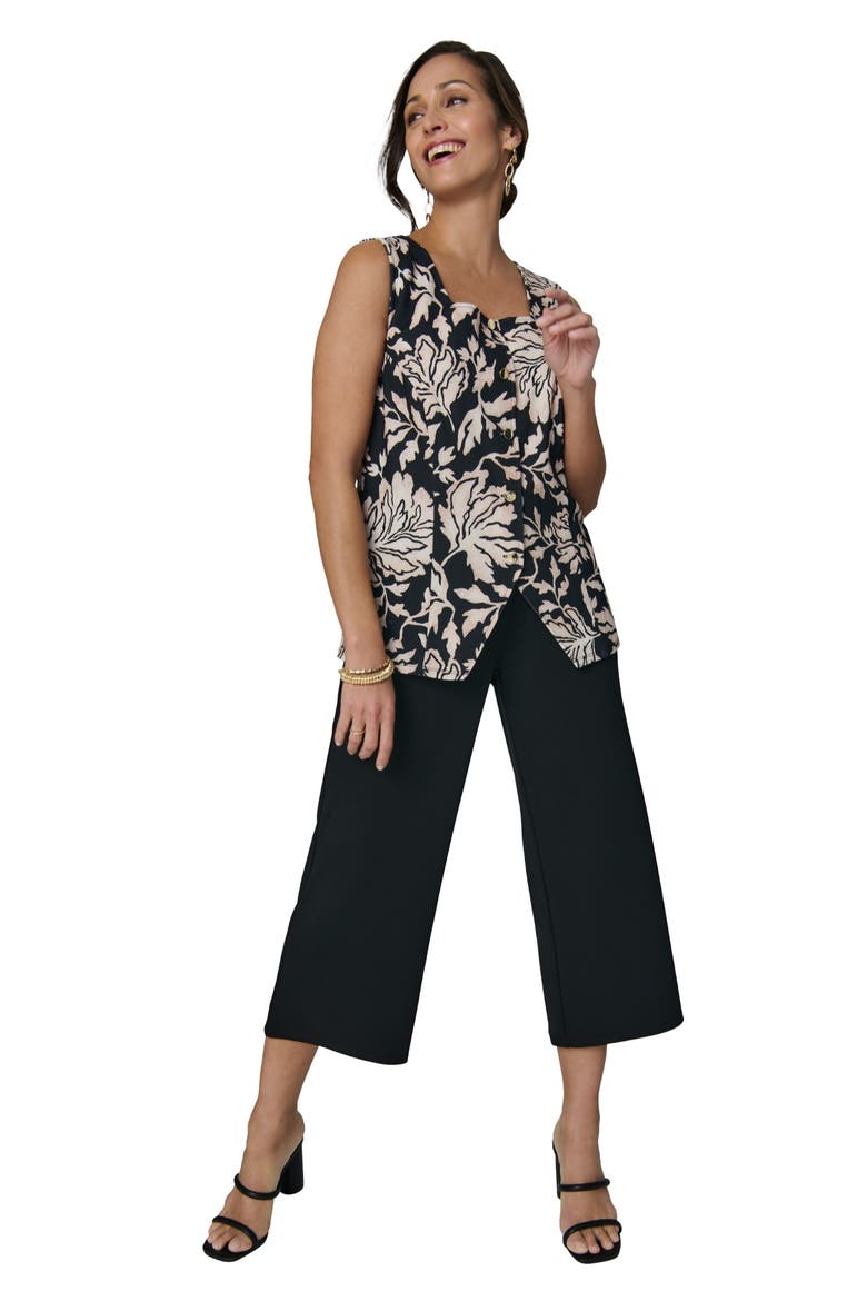 Stretch Crepe Square Neck Vest And Crop Pant Set, Main, color, BLACK TAPESTRY FLORAL