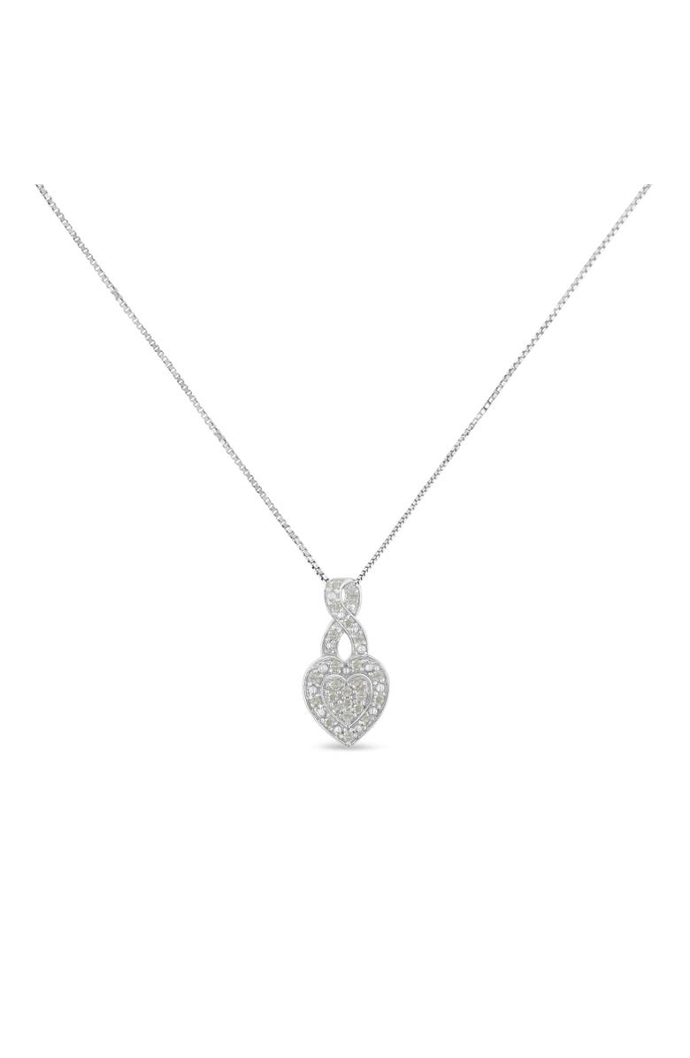 Haus of Brilliance .925 Sterling Silver 1/3 Cttw Diamond Awareness Ribbon Halo Heart Pendant Necklace, Alternate, color, Silver