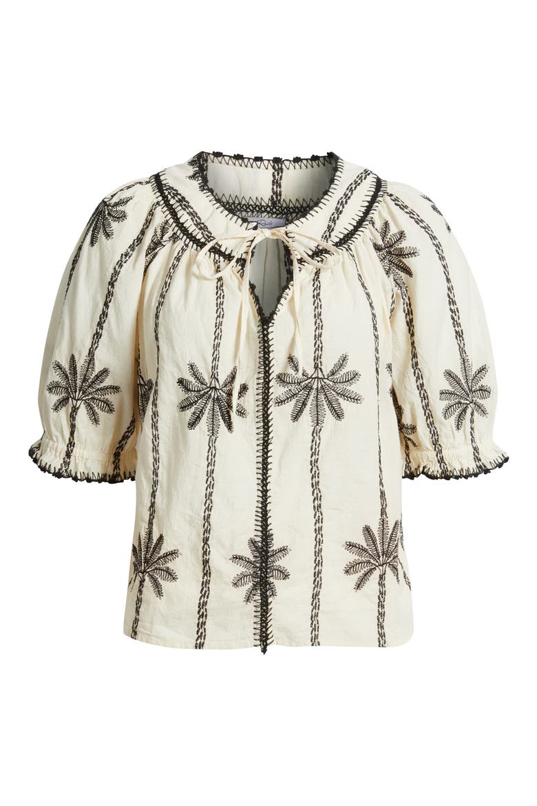Belina Embroidered Elbow Sleeve Top, Alternate, color, EMBROIDERED PALMS