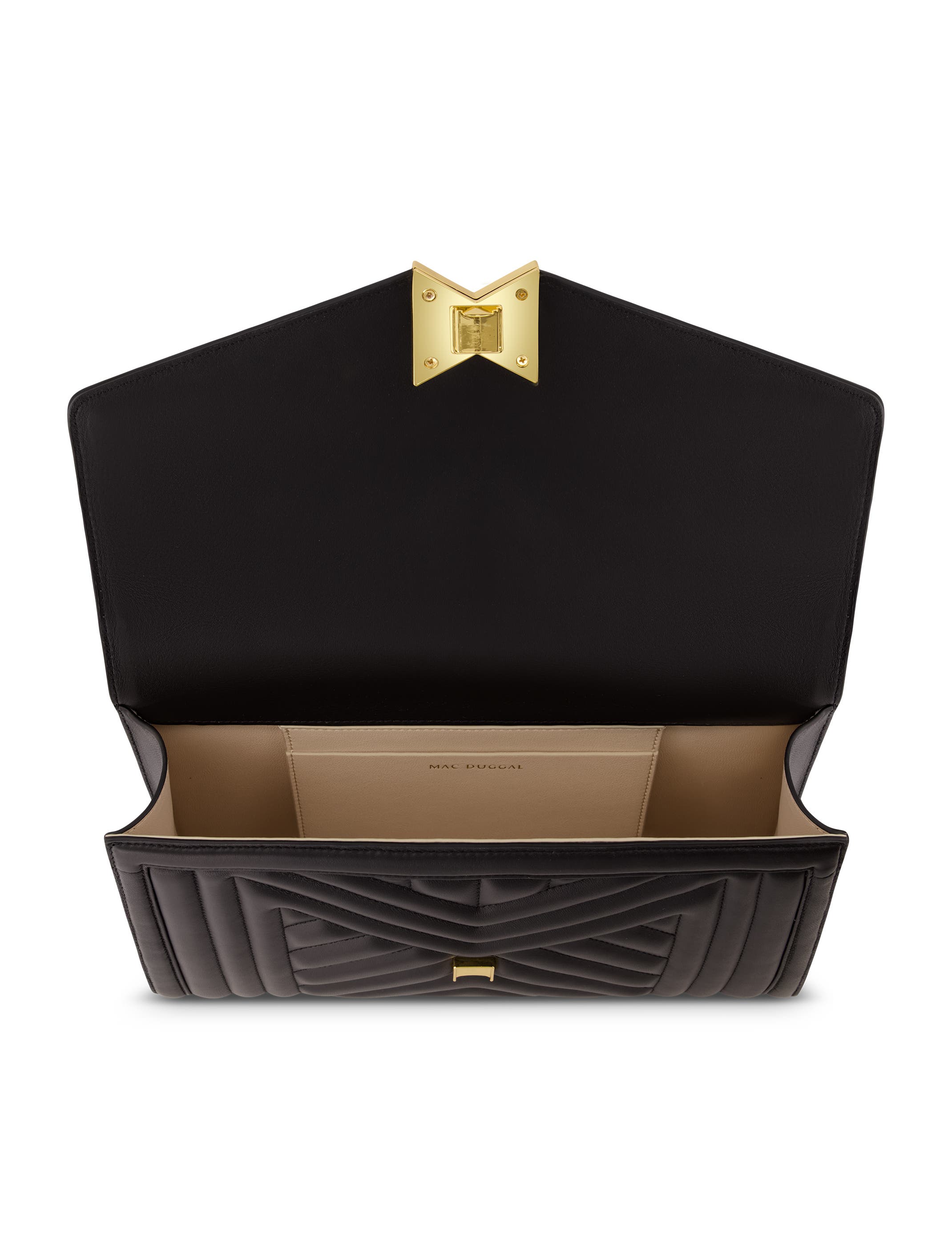 Mac Duggal Gold Chain Quilted Napa Leather Handbag, Alternate, color, Black