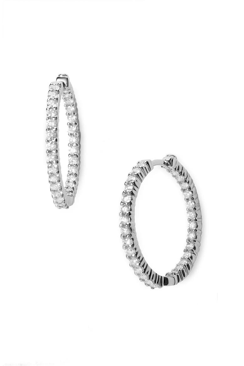Diamond Hoop Earrings, Main, color, WHITE GOLD