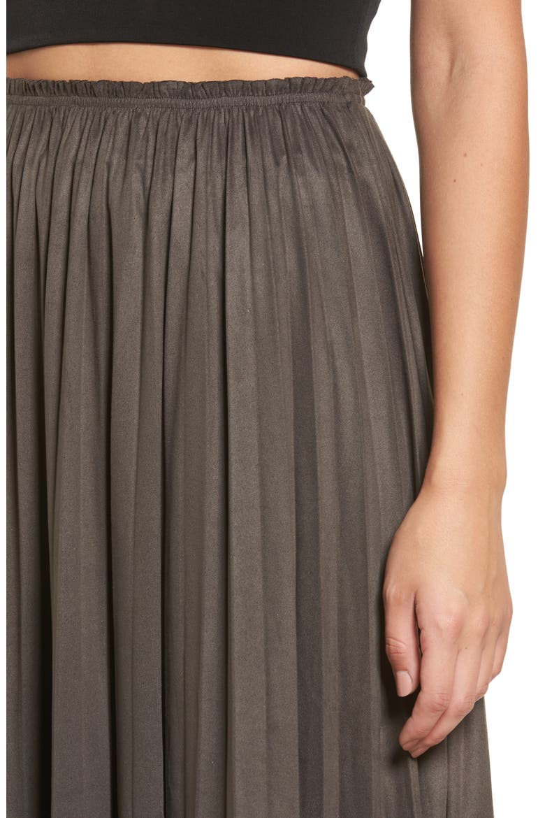 Pleated Faux Suede Midi Skirt, Alternate, color, OLIVE