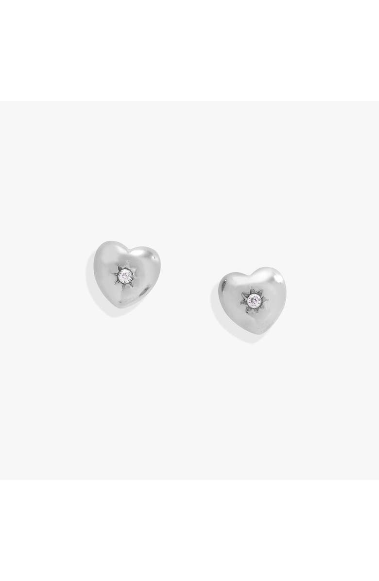 Alex and Ani Puffy Heart Mini Stud Earrings, Main, color, Silver