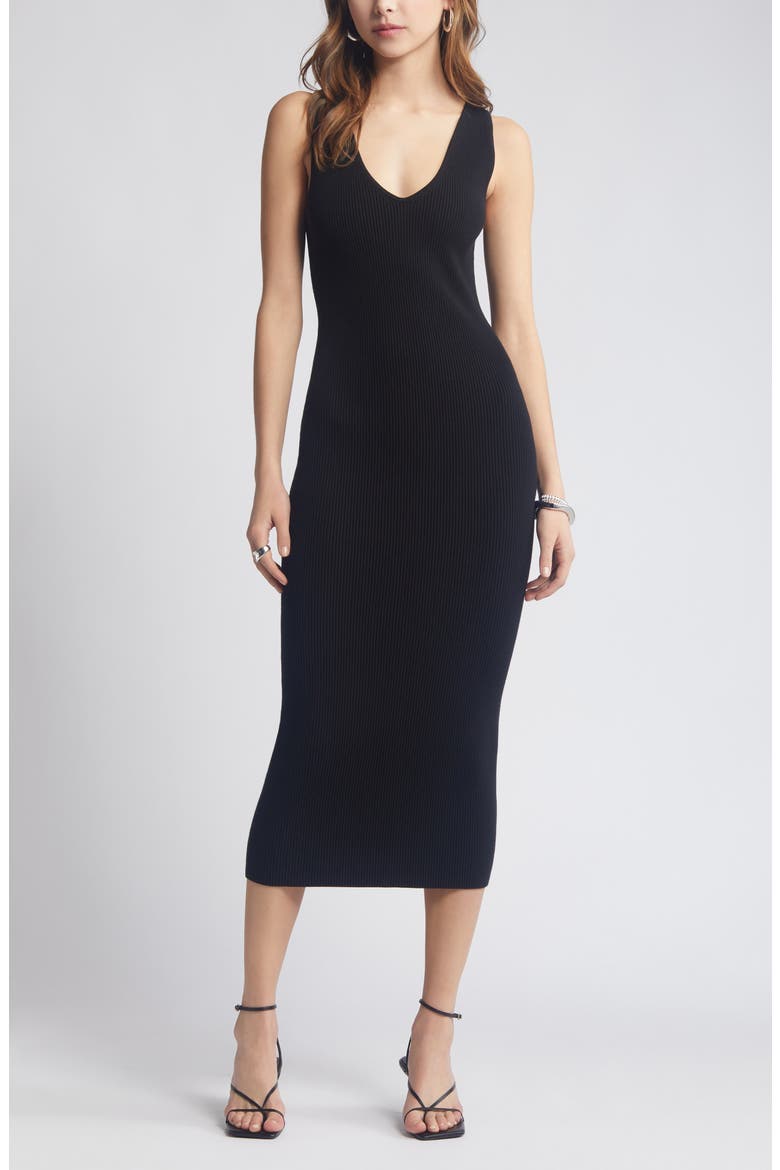 Luxe Sculpt Sleeveless Midi Dress, Main, color, BLACK