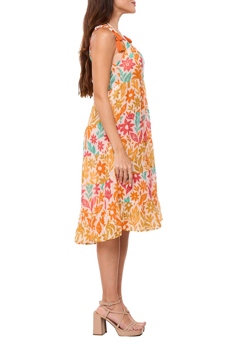 RANEES Floral Print Midi Dress, Alternate, color, Orange