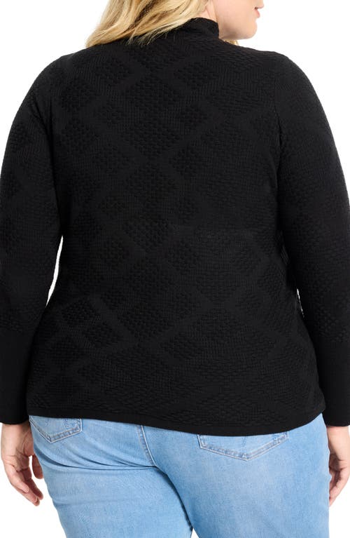 Nic + Zoe Nic+zoe Diamond Stitch Funnel Neck Sweater In Black