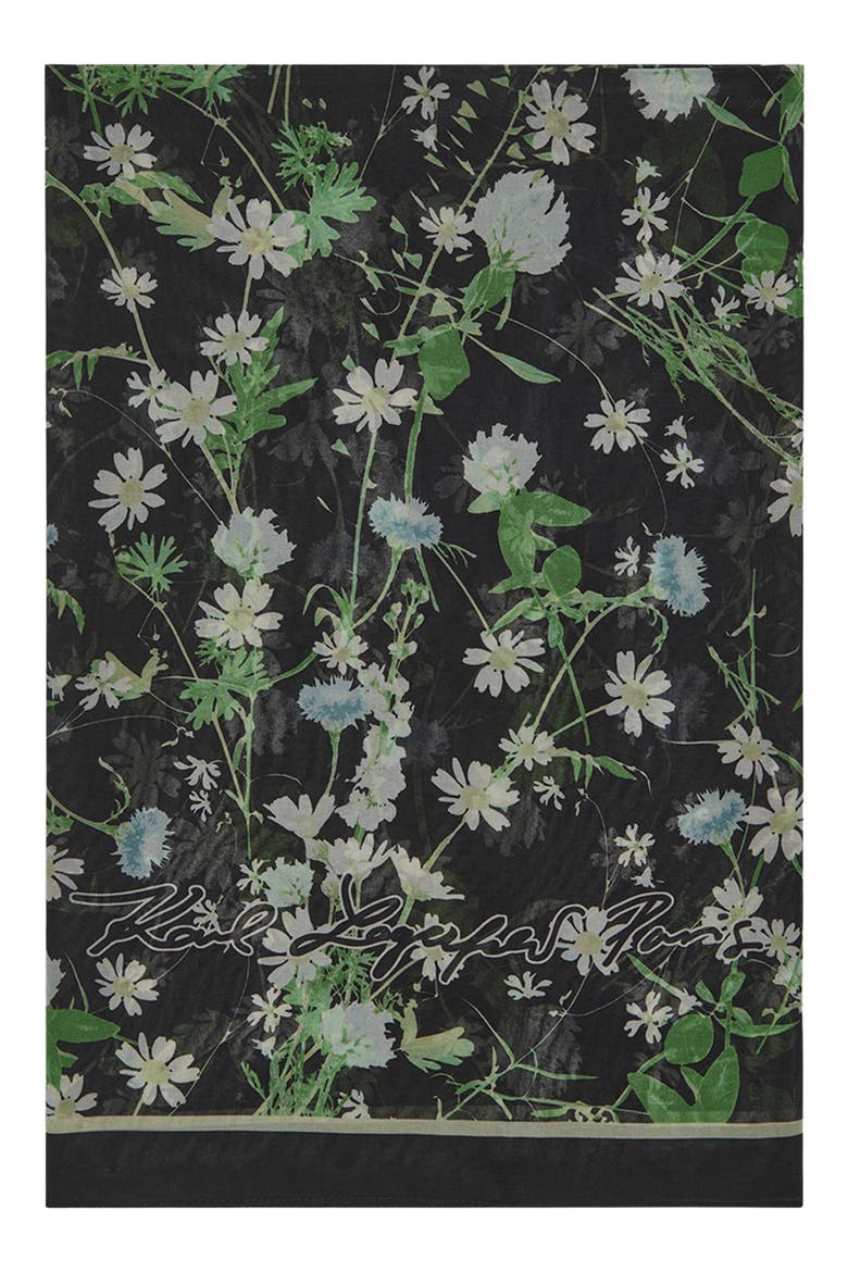 Wildflower Chiffon Wrap Scarf, Alternate, color, BLACK