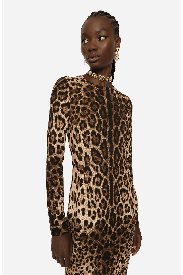 Leopard Print Long Sleeve Sheath Dress, Alternate, color, LIGHT BROWN