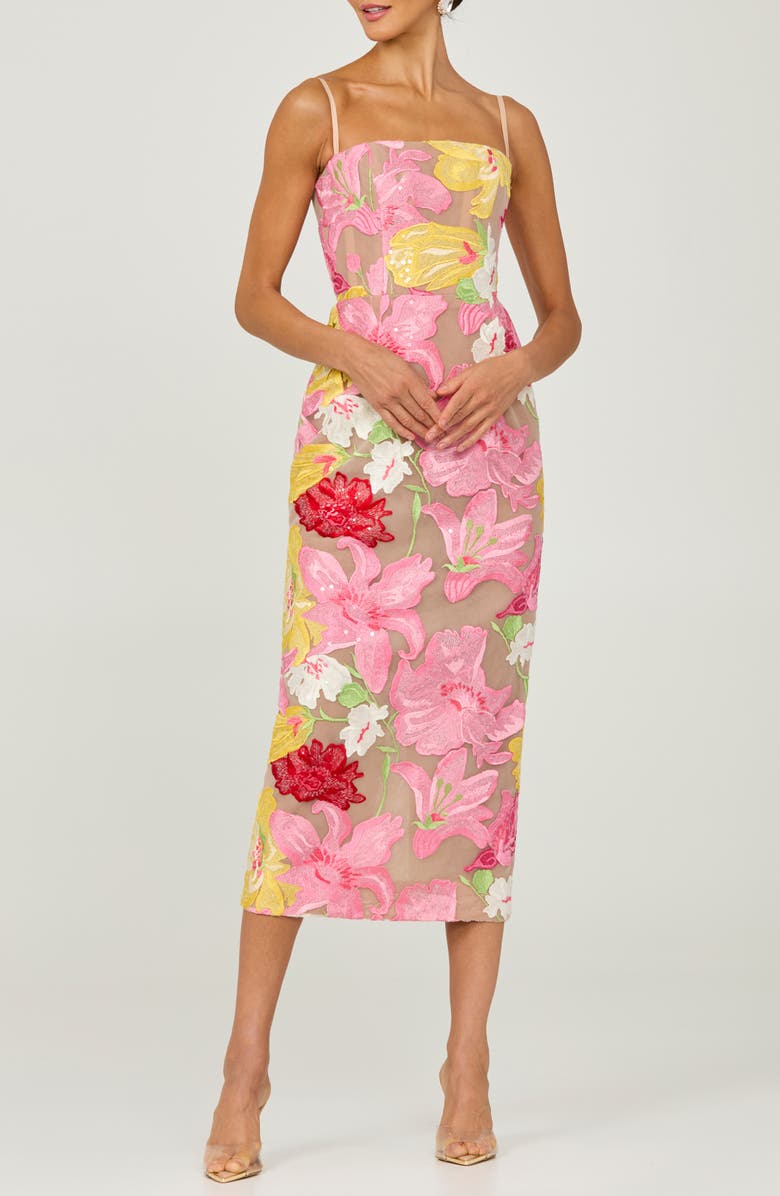 HELSI Gemma Floral Appliqué Sequin Midi Dress, Main, color, Pink Multi Floral