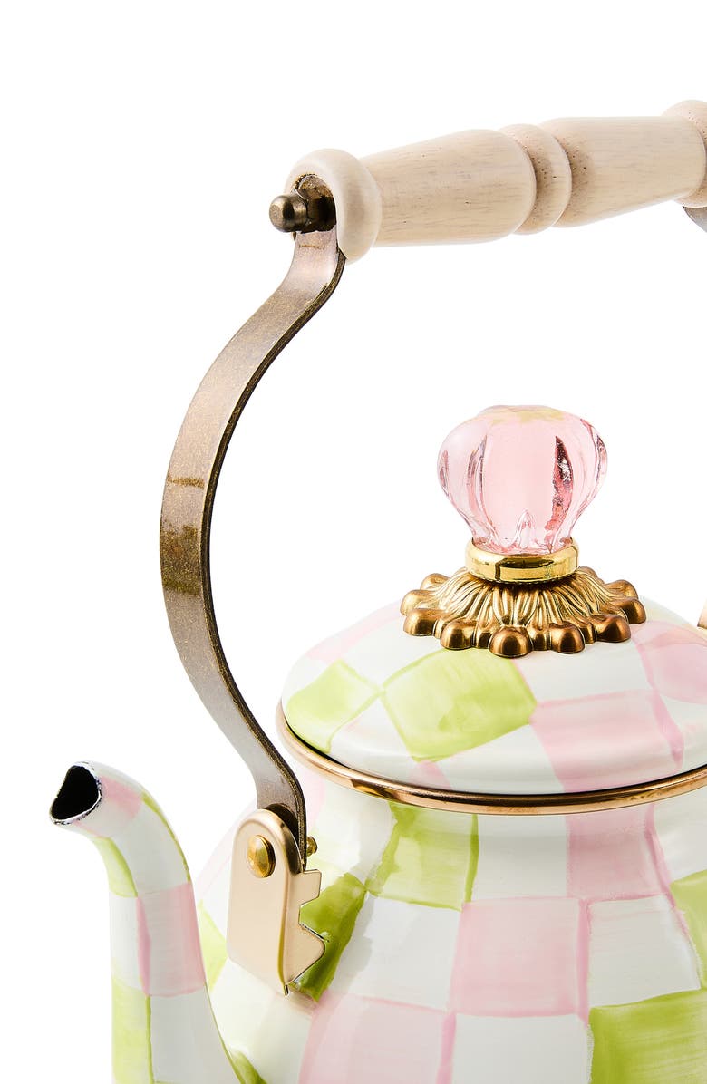 MACKENZIE CHILDS Palm Beach Check Enameled Steel 2-Quart Tea Kettle, Alternate, color, Green