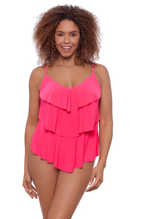 Triple Ruffle Tier Adjustable Tankini Swimsuit Top