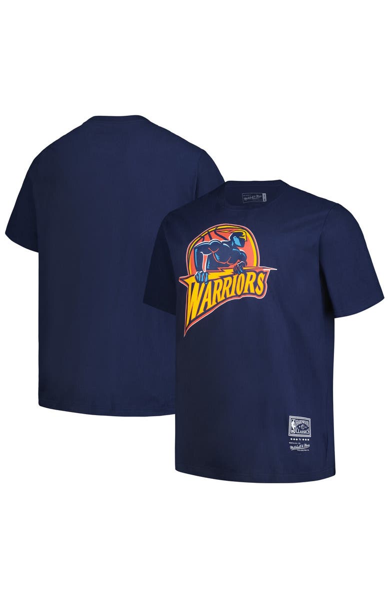 Mitchell & Ness Men's Mitchell & Ness Navy Golden State Warriors Big & Tall Hardwood Classics Vintage Logo T-Shirt, Alternate, color, 