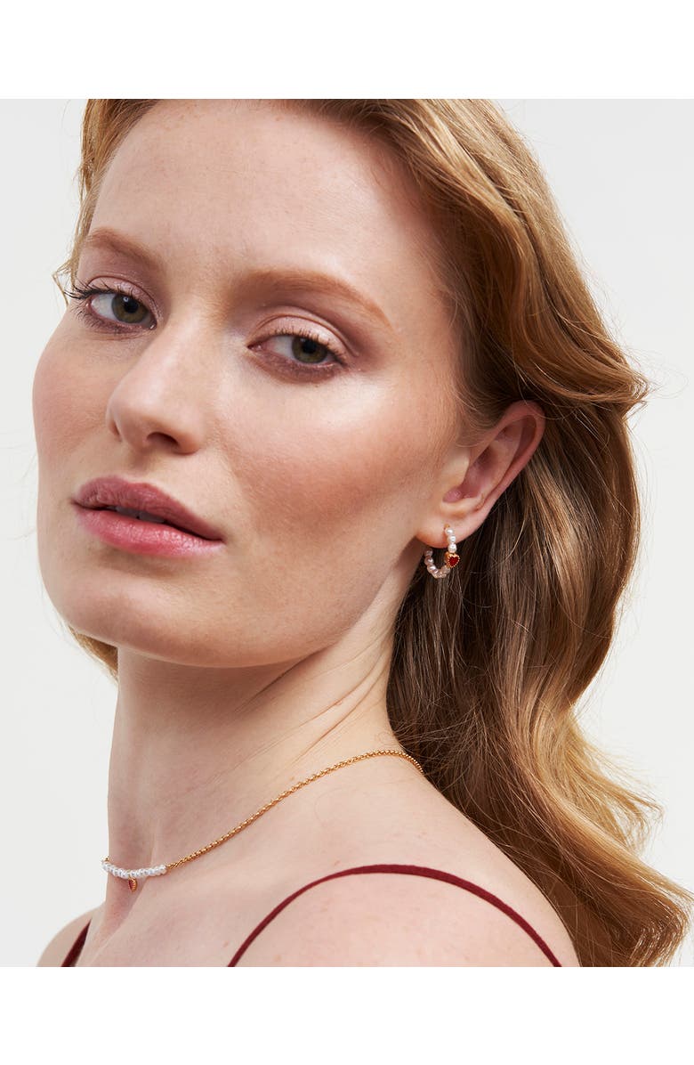 Fable England Love Heart Pearl Hoop Earrings, Alternate, color, Gold