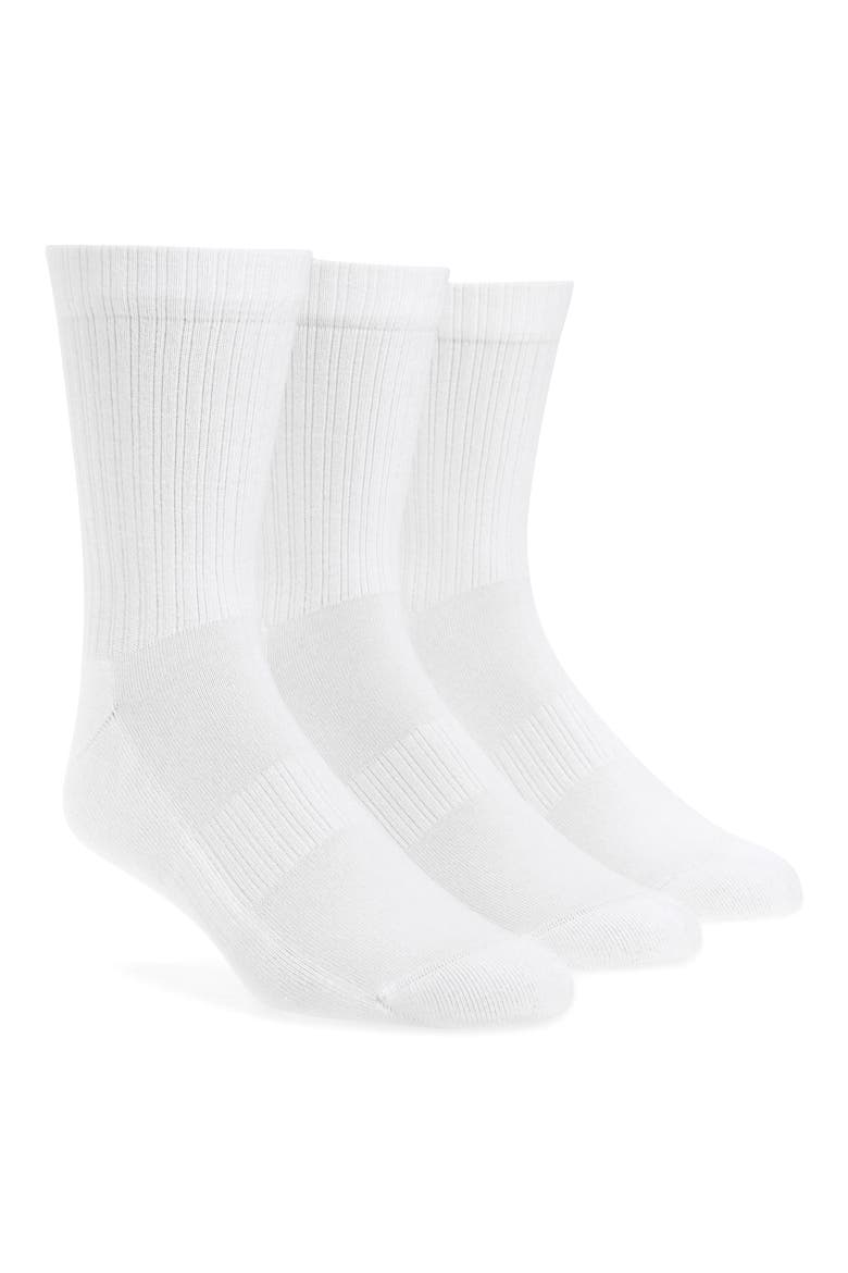 3-Pack Ribbed Crew Socks, Main, color, WHITE